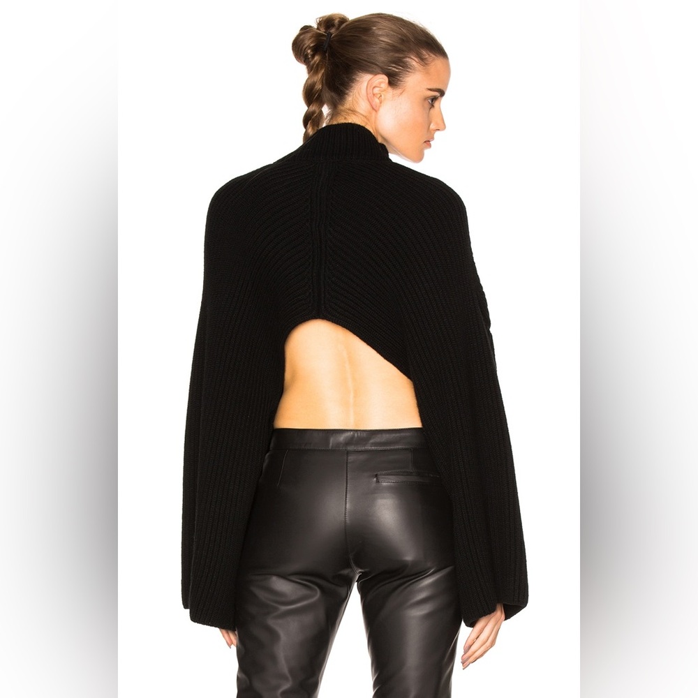 NWOT ROSETTA GETTY Ribbed Crop Back Turtleneck Black Open-Back Sweater XS